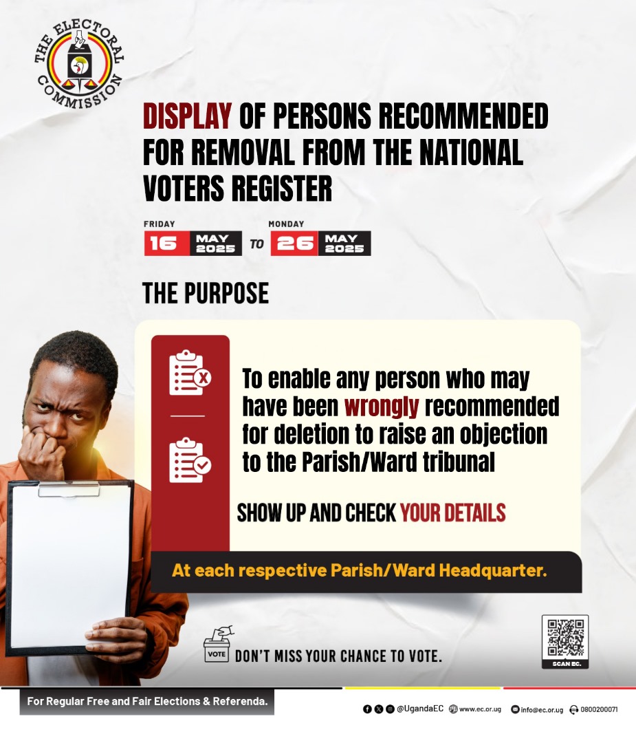 EC Urges Persons Recommended For Removal From Voters Register Wrongly To Raise An Objection Not Later Than 26th May 2025
