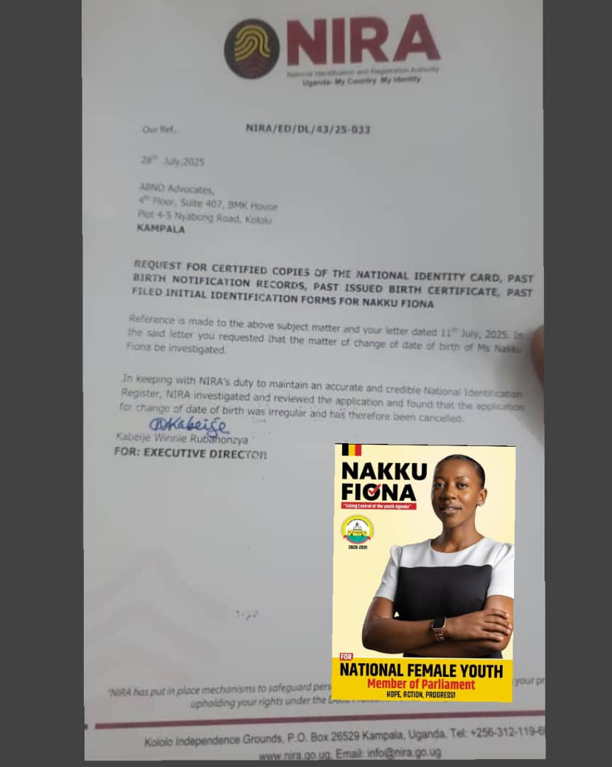 NIRA Blocks Age Alteration Attempt by National Female Youth MP Aspirant Nakku Fiona