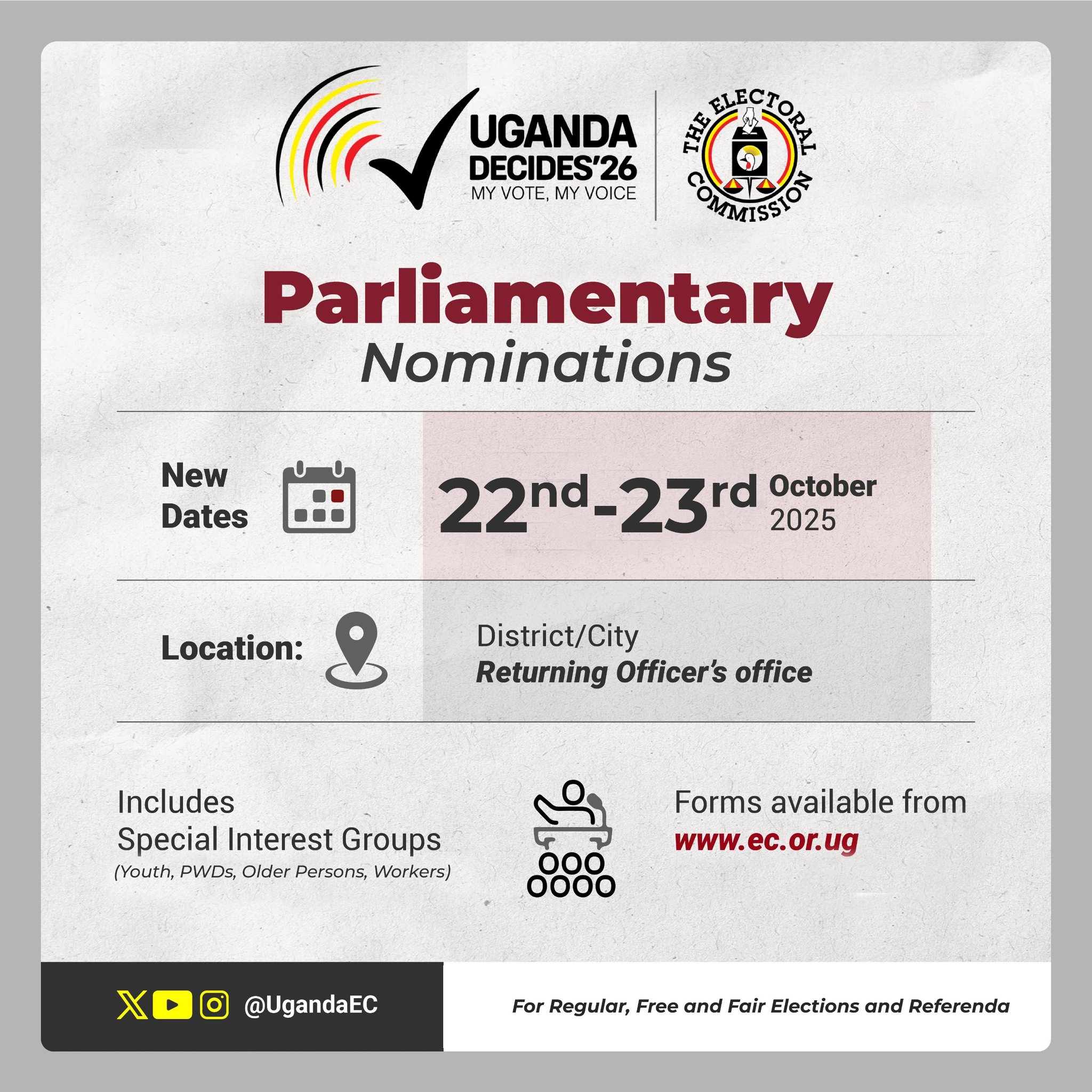 Mark Your Calendars!! Parliamentary Nominations Set for October 22–23, 2025