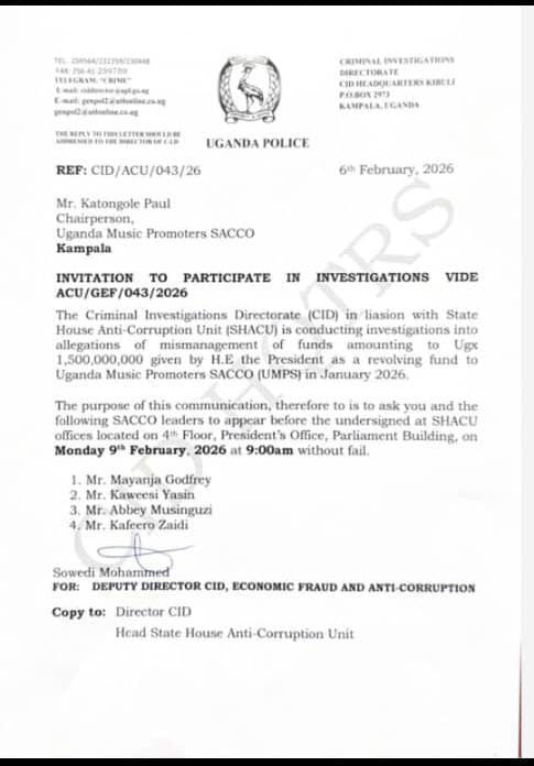 CID, SHACU Investigate UGX 1.5 Billion Mismanagement at Uganda Music Promoters SACCO