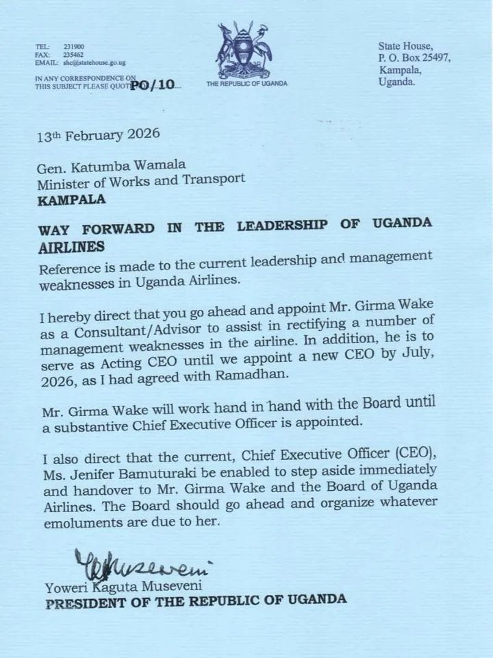 Uganda Airlines Under New Leadership! Museveni Appoints Aviation Veteran Girma Wake As CEO