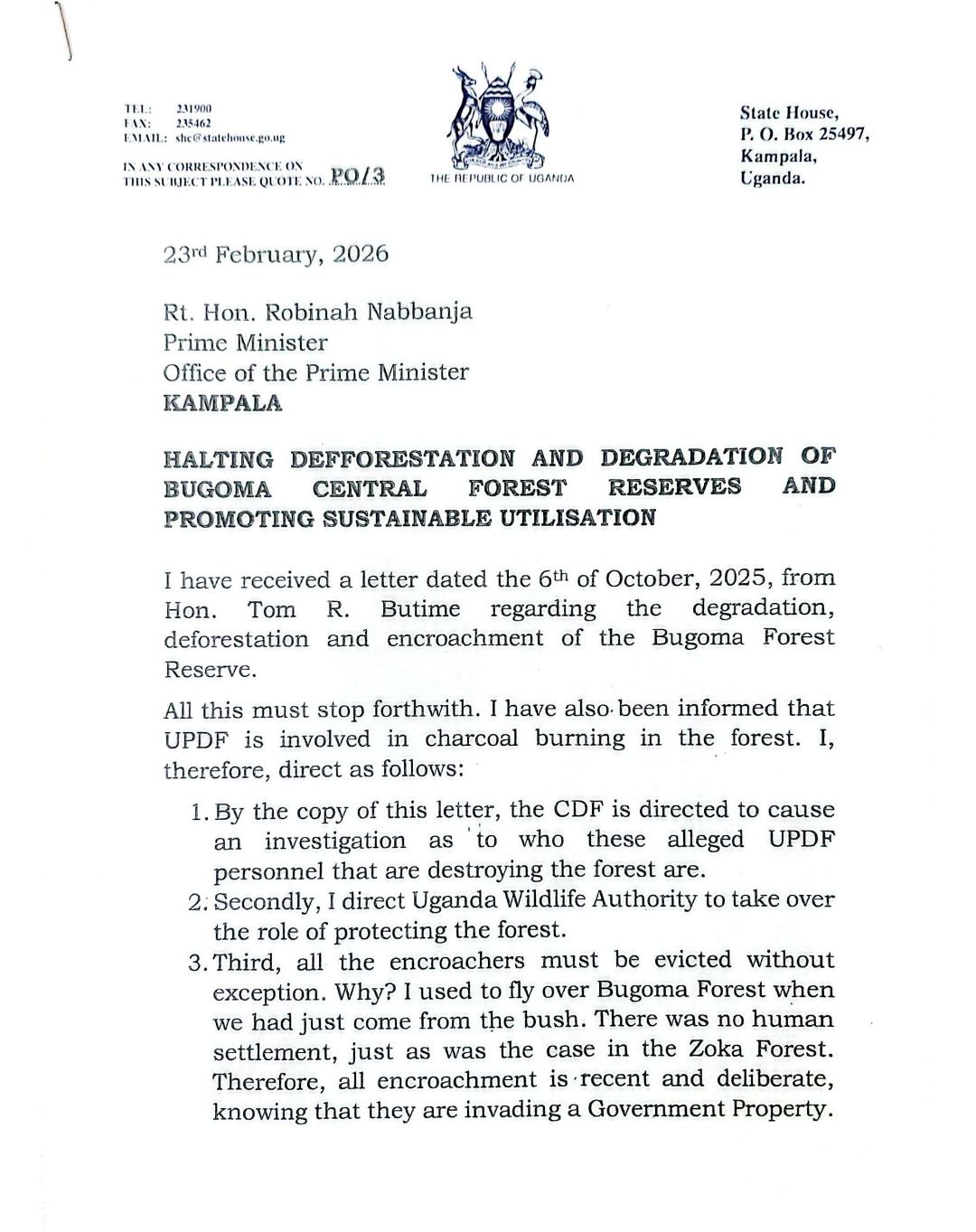 Museveni Orders CDF To Investigate UPDF Officers Destroying Bugoma Forest