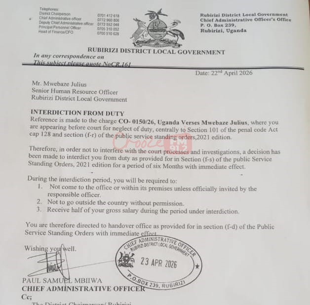 Senior HR in Rubirizi District Suspended Over Corruption Allegations