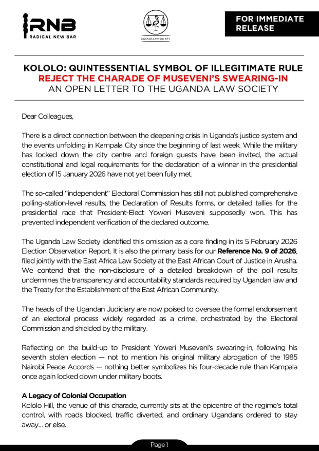 “Kololo Is a Symbol of Illegitimate Rule” – Lawyers Challenge Museveni’s Swearing-In Ceremony