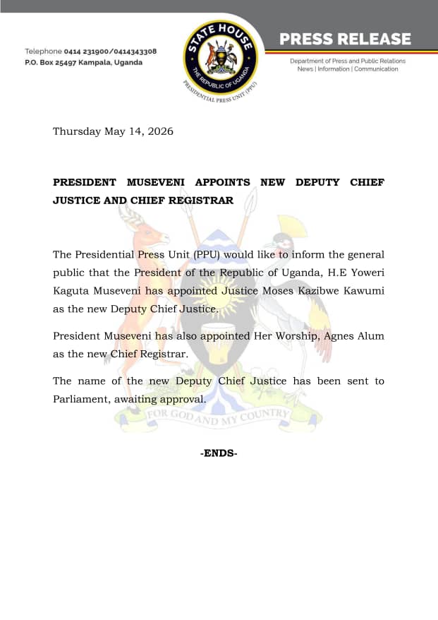 President Museveni Names New Deputy Chief Justice and Chief Registrar