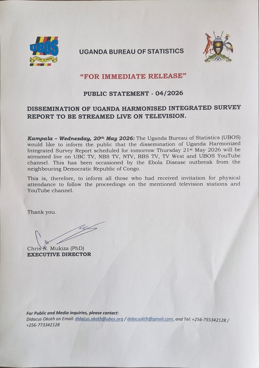 EBOLA Scare:UBOS Channels Economic Survey Release On Line