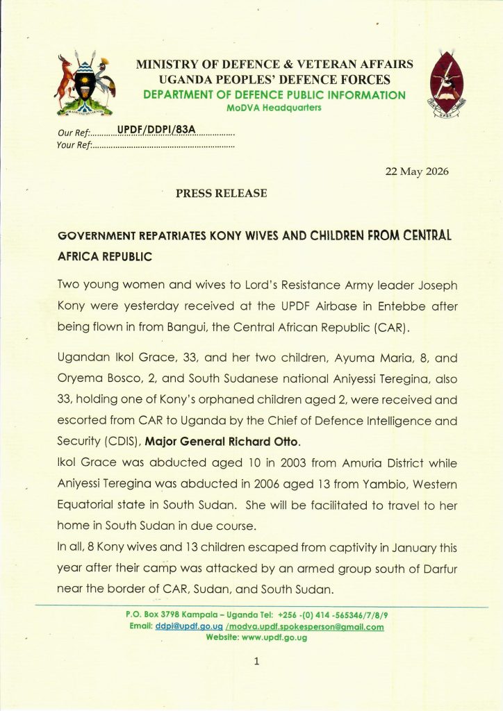 From Captivity to Freedom! Wives and Children of LRA Leader Joseph Kony Return Home