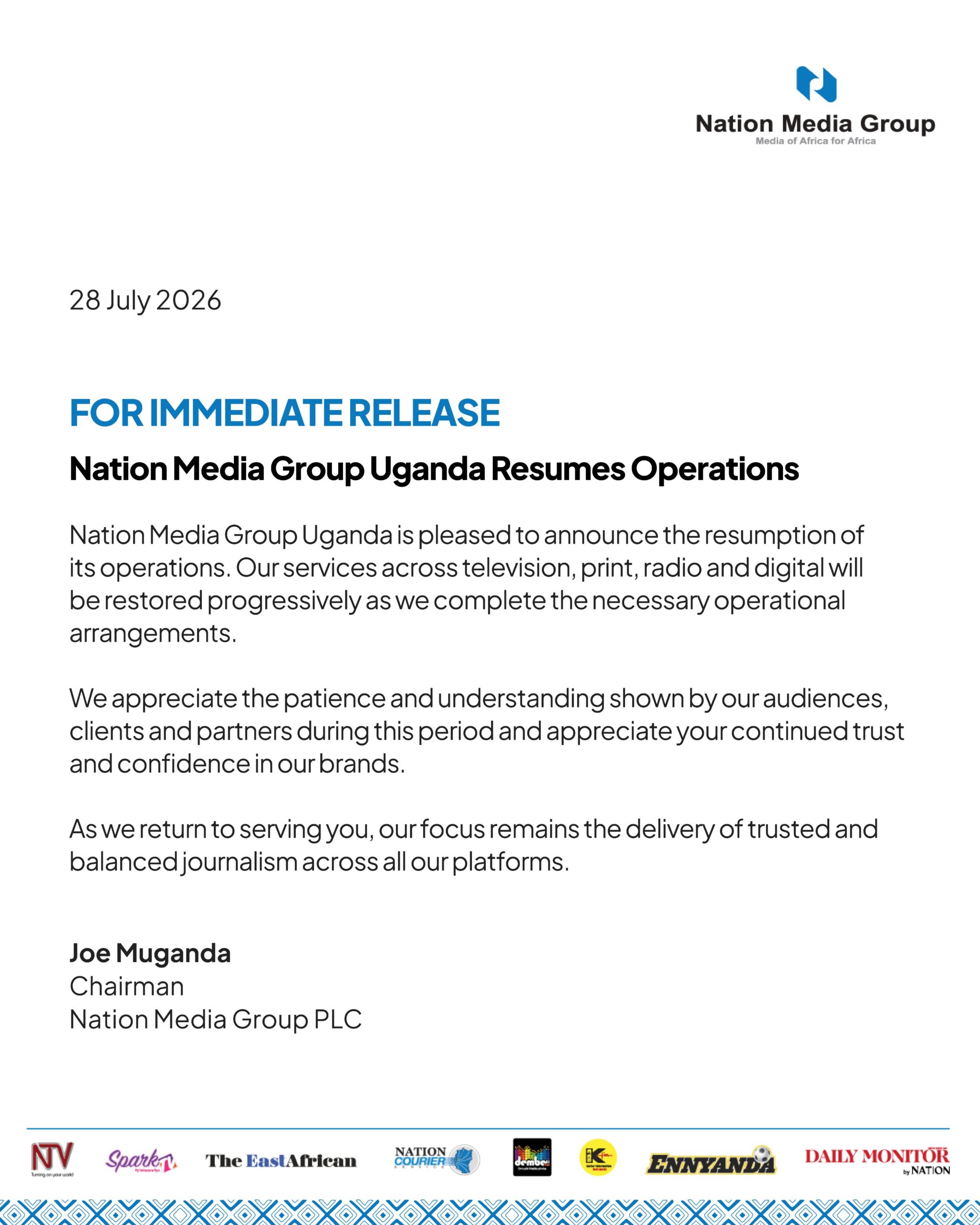 Gen Muhoozi Pardons Daily Monitor, NTV as Nation Media Group Uganda Resumes Operations
