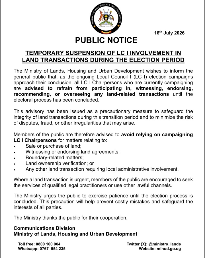 Government Suspends LC I Leaders From Handling Land Deals During Election Period