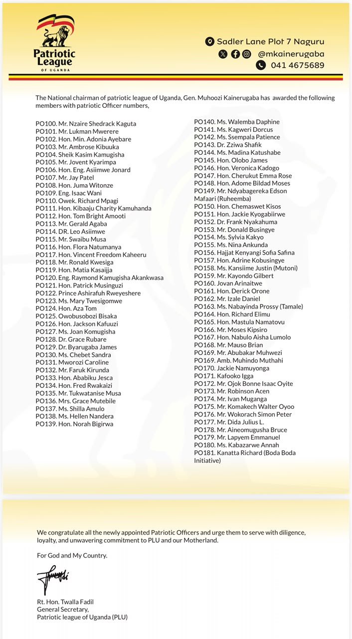 PLU Unveils New Batch of Patriotic Officers as 82 More Ugandans Receive Official Numbers