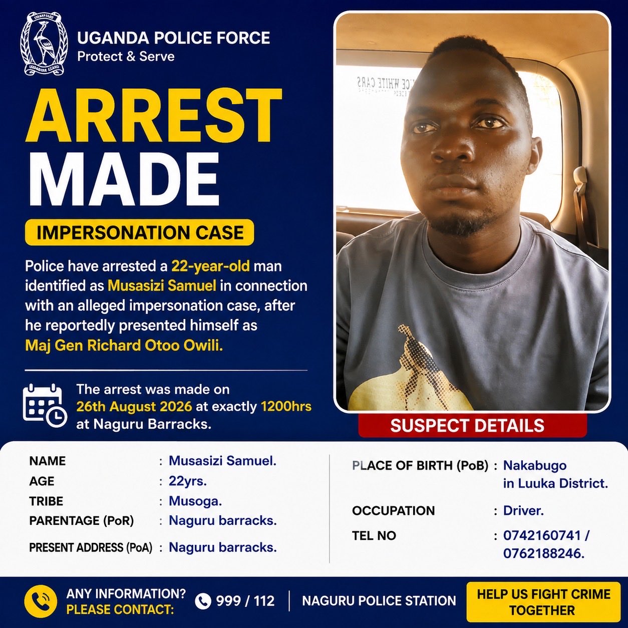 22-Year-Old Man Arrested for Allegedly Impersonating CMI Director Maj Gen Richard Otto