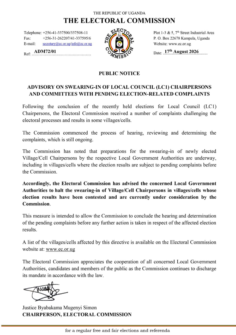 Electoral Commission Stops LC1 Swearing-In in Disputed Villages Over Pending Election Complaints
